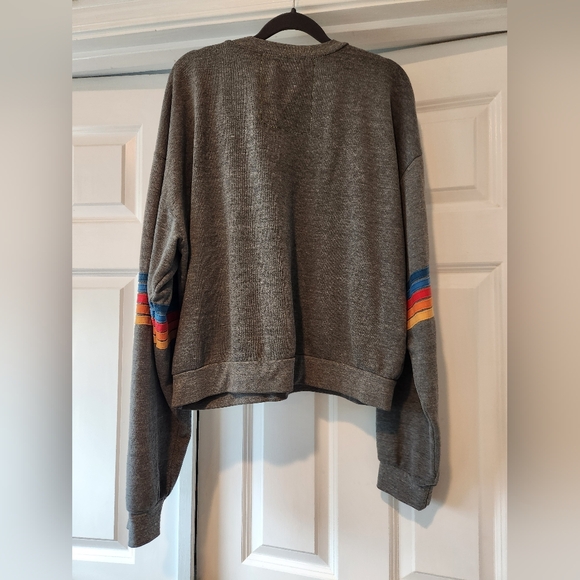 Aviator Nation Gray Crewneck with Colorful Sleeve Stripes (Size Medium) - Picture 3 of 5
